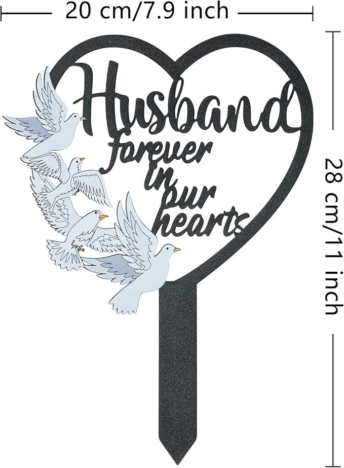 BUoonyer Stake Graves Cemetery Decorations - Husband Metal Memorial Grave Markers, Men Heart Graveyard Sympathy Plaque, Dove Remembrance Graveside Burial Decor Sign for Outside Yard Garden