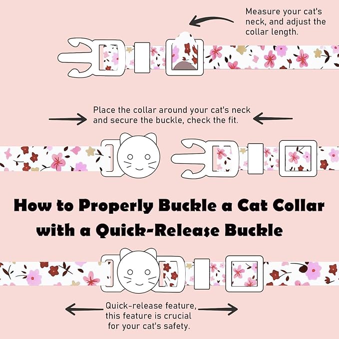 2 Pack Cotton Breakaway Cat Collars Set with Bell and Flower Pendant, Cute Floral Fruit Patterned, Adjustable 7.5-11Inch, Include A Mouse Toy Gift (Vintage+ Small Pink Flower)