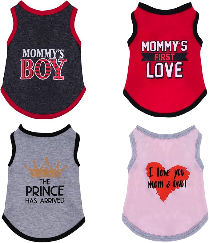 4 Pack Dog Shirts Summer Printed Puppy Clothes Novel Sleeveless Pet T Shirts Dog Clothes for Small Medium Dogs Cats Boy(L)