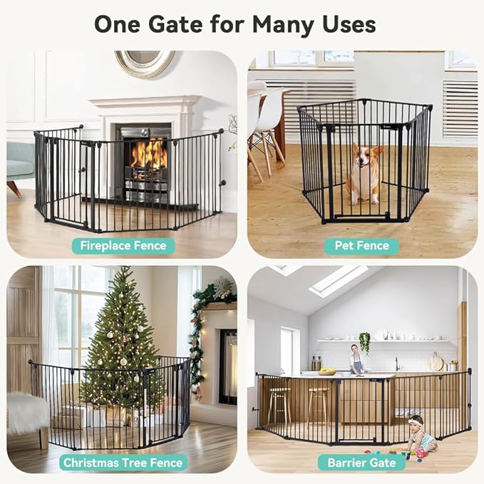 COMOMY 127.8" Extra Wide Baby Gate, Dog Gate for House Stairs Doorways Fireplace, Auto Close Pet Gate with Door Walk Through, 5 Metal Panels, Hardware Mounted Baby Fence Indoor Outdoor(30" Tall,Black)