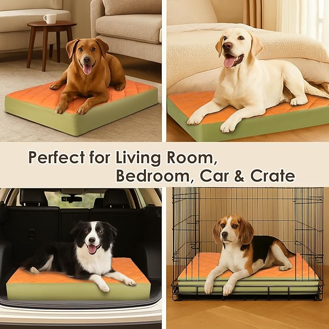 35.5" x 23.5" x 4.7" Large Orthopedic Dog Beds, Waterproof Faux Leather Memory Foam Dog Bed, Egg Crate Foam Support & Non-Slip Bottom Pet Beds for Medium Dogs and Large Dogs, Easy to Clean
