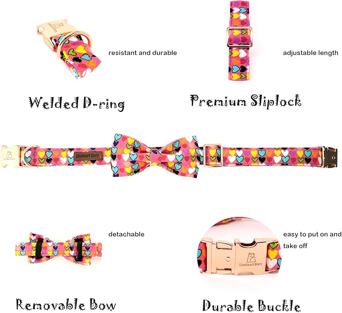 Lionheart glory Valentine's Dog Collar, Dog Collars with Bow, Pet Collar Adjustable Dogs Bowtie Pet Collars for Small Dogs