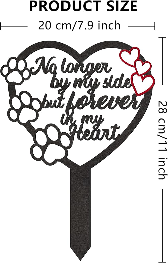 BUoonyer Stake Graves Cemetery Decorations - Pet Metal Memorial Grave Markers, Dog Cat Graveyard Remembrance Burial Plaque, Heart Paw Sympathy Graveside Decor Sign for Outdoor Outside Yard Garden