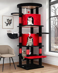 Globlazer Gothic Corner Cat Tree Tower for Large Cat, 66inch Tall Large Goth Cat Tree for Multiple Indoor Cats with 6 Scratching Posts, 2 Spacious Condos, Soft Hammock, Hanging Basket, C66, Red Black