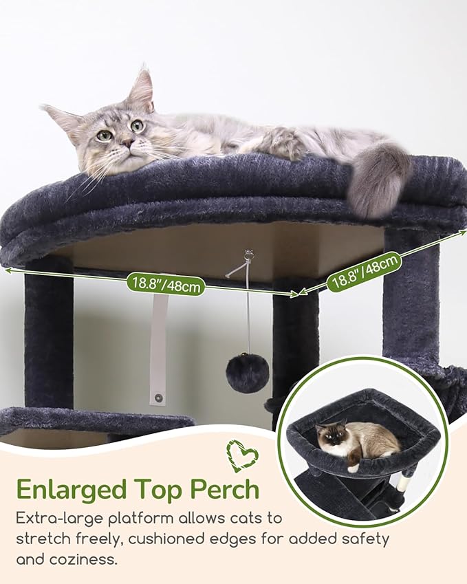 Globlazer Heavy Duty Cat Tree, 74in Sturdy Cat Tower for Large Cats Adult, Big Cat Tree with 7 Sisal Scratching Posts, 2 Padded Condos, 2 Dual-Ear Hanging Baskets, Enlarged Top Perch, S74, Dark Grey