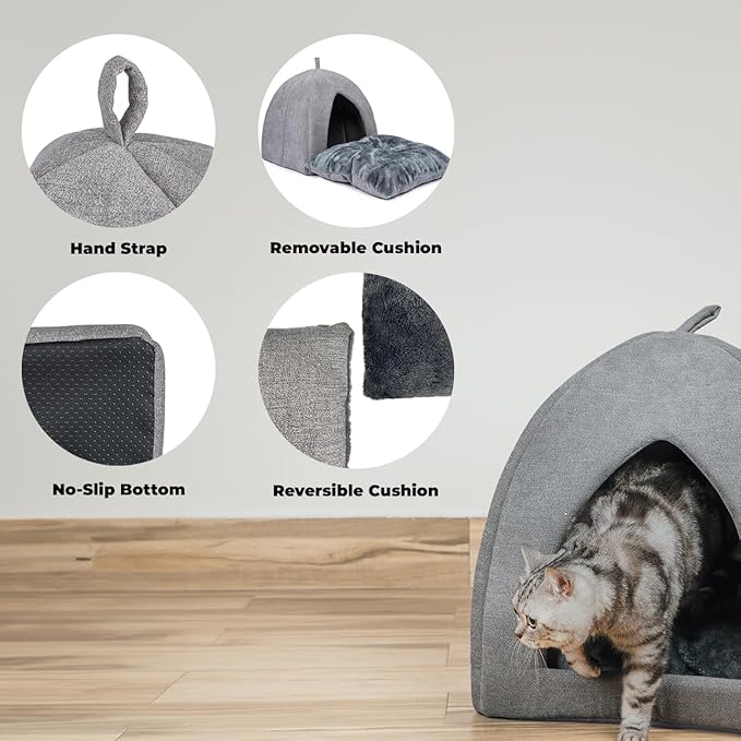 Best Pet Supplies Dog House Bed Crate Mat Tent Indoor Round Soft Plush for Small, Medium, and Large Breeds - Gray, 20 x 20 x H:22"