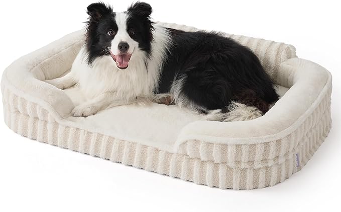 LE SURE Cute L-Plus Dog Beds, Orthopedic Waterproof Large Pet Bed with Sides, High Back Non-Slip Bottom and Egg-Crate Foam Dog Couch Sofa with Washable Removable Cover, Beige