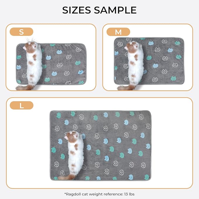 1 Pack 3 Blankets Super Soft Fluffy Premium Cute Cat Pattern Pet Blanket Flannel Throw for Dog Puppy Kitten Blue/Cyan/Grey Small(23x16 inch)