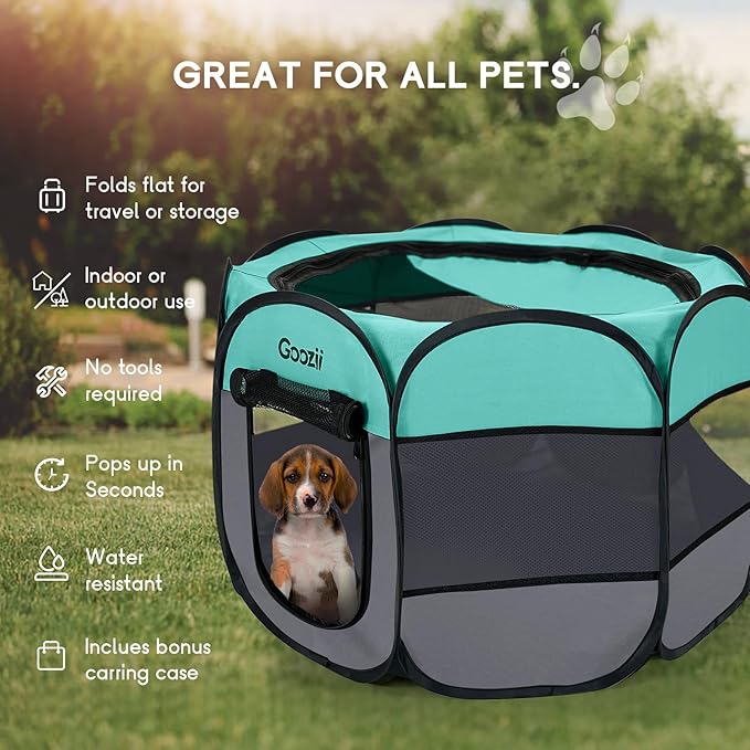 Pet Cat Playpen for Indoor Cats Enclosed, Puppy Dog Play Pen for Outdoor Travel Camping (Small Size, Green & Dark Grey)