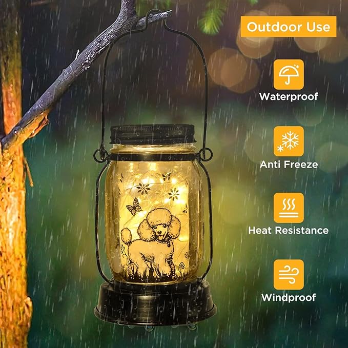 kyoryuger Poodle Gifts for Women/Men, Poodle Solar Lanterns Dog Mom Birthday, Dog Lovers Lantern, Pet Loss Pet Memorial Lights, Solar Garden Decoration Outside for Yard, Patio,Backyard,Porch