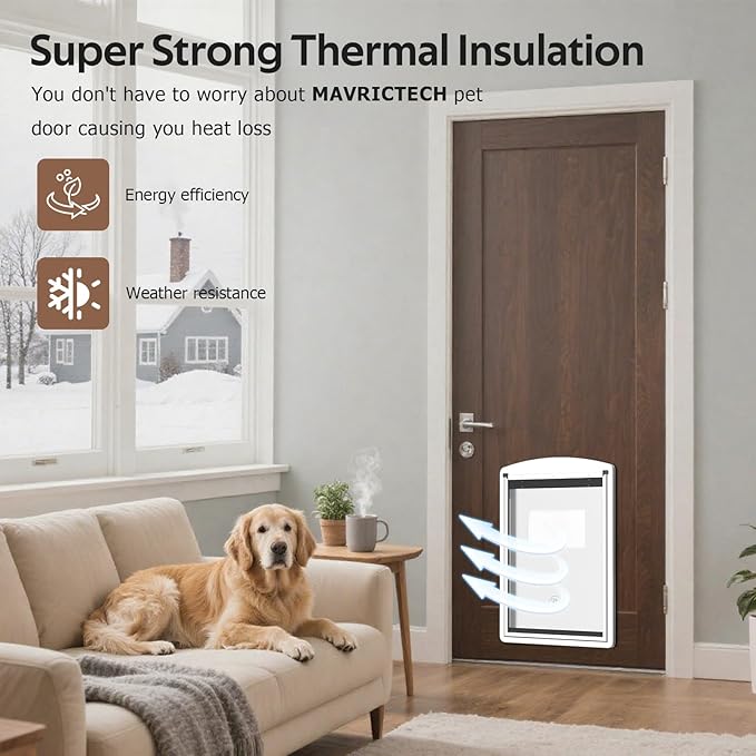 [MAVRICTECH] Large Dog Door for Door，Dog Door for Exterior Door Stainless Steel Frame, Magnetic Double Flap, Easy Install, Closing Panel, Secure, Fits Pets Up to 110lb, Weatherproof, White