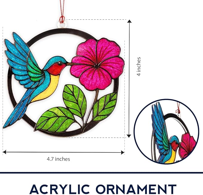 Christmas Ornaments 2025 – Hummingbird Suncatcher Window Hanging Ornament, Hummingbird Christmas Ornament for Tree Decorations, Unique Handmade Gift, Beautiful Glass Effect Decor for Bird Lovers