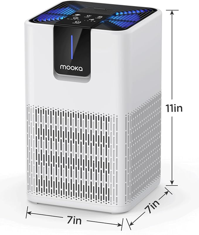 Air Purifiers for Home Large Room 1250 Ft²,MOOKA H13 HEPA Air Purifier for Pets Dust Odor Smoke,Aromatherapy Function,Air Cleaner with 15dB Quiet Sleep Mode for Bedroom Office Living Room,M05,White