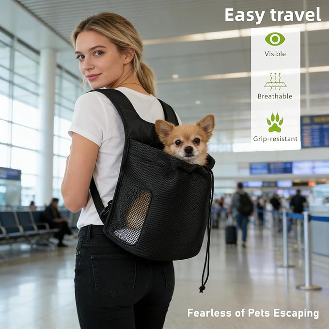 Dog Front Carrier Backpack,Ventilated Mesh Puppy Back Pack with Safety Belt,Adjustable Breathable Pet Carrier for Small Dogs Cats,Lightweight Doggy Backpack for Hiking Cycling Outdoor