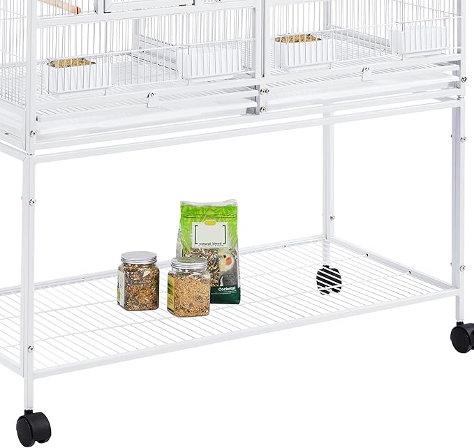 Yaheetech Stackable Divided Breeder Breeding Parakeet Bird Cage for Canaries Cockatiels Lovebirds Finches Budgies Small Parrots with Rolling Stand, White