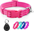 azuza Reflective Dog Collar with Airtag Holder, Soft Neoprene Padded Pet Collar with ID Tag Ring, Adjustable for Puppy and Small Dogs,Hot Pink,XS