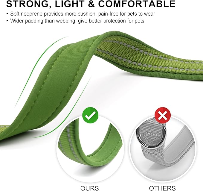 azuza Reflective Dog Collar, Soft Neoprene Padded Pet Collar with ID Tag Ring, Adjustable for Large Dogs,Army Green,L