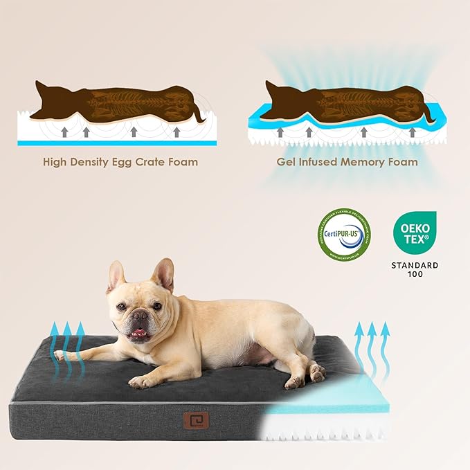 EHEYCIGA Waterproof Dog Bed Orthopedic 47"x29", Memory Foam Pet Bed for XXLarge Dog Bed, Washable Pet Mat with Removable Cover, Dark Grey