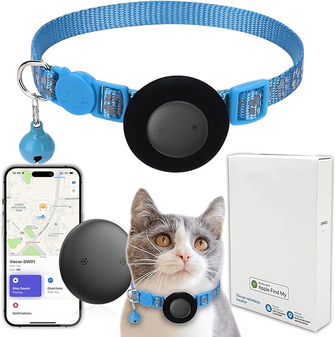 GPS Tracker for Cats, Mini GPS Pet Tracker with Collar, IPX8 Waterproof Cat Trackers Collar,No Monthly Fee,Work with Apple Find My(iOS Only),Smart Trackers for Pets-Blue-4