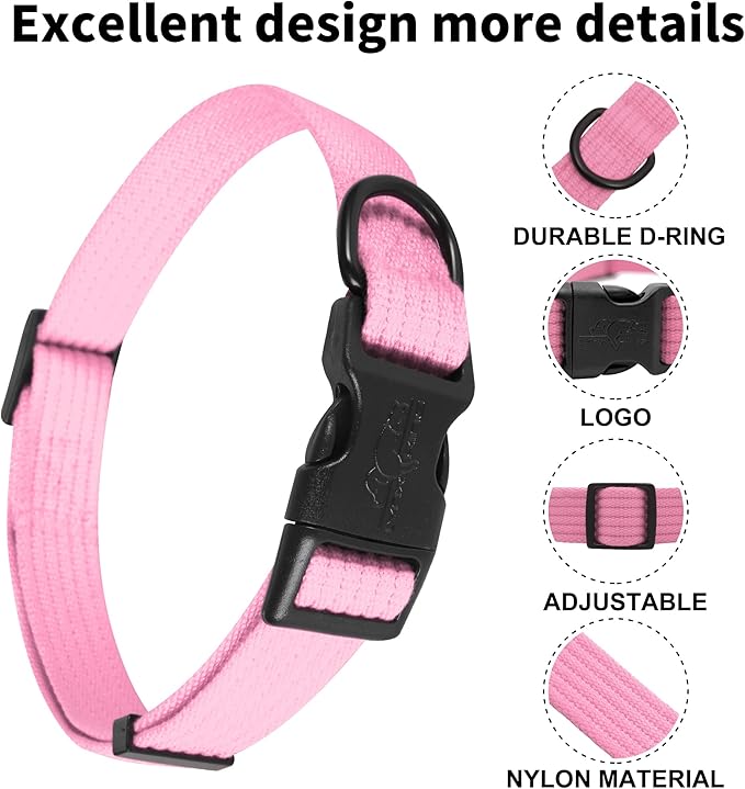 lynxking Dog Collar Soft Padded Breathable Cotton Solid Color Strong Adjustable Pet Collar for Little Puppy