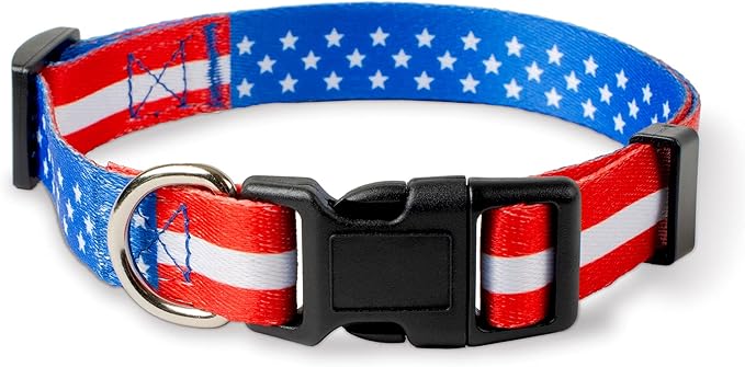 Native Pup American Flag Dog Collar- Red White and Blue- Patriotic Collars for 4th of July, USA- Adjustable Small, Medium, Large Breed Dogs (Medium, Flag I)