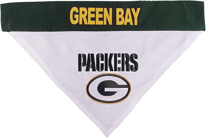 Pets First NFL Green Bay Packers Reversible Bandana Size XX-Large for Dogs & Cats. 2 Sided Sports Bandana, Premium Embroidery Team Logo, Many NFL Teams Available