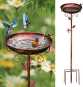Metal Bird Bath for Outside with 2 Bird Decor, Hummingbird on Pole & Sparrow on Bowl, 38.5 Inch Height Garden Birdbath, 12 Inch Antique Bronze Freestanding Birdfeeder Bath for Yard Patio