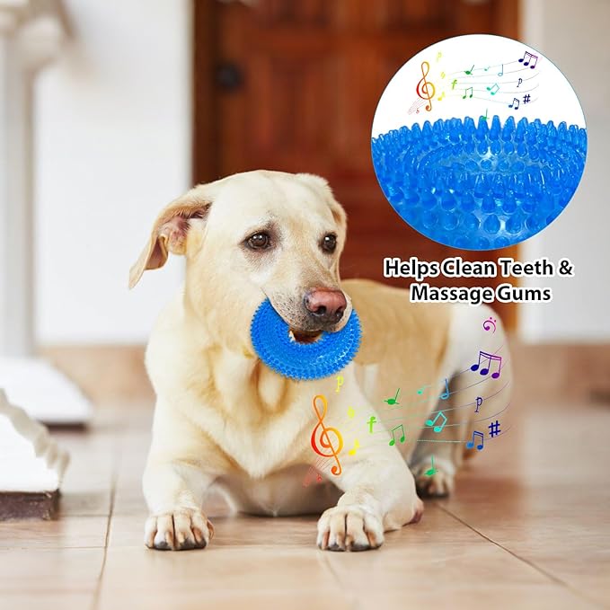 3-Pack Puppy Chew Toys for Teething Relief – Soft & Durable Rubber Toys for Small & Medium Puppies, Includes Squeaky Donut, Bone & Food-Dispensing Toys for Teeth Cleaning & Oral Health