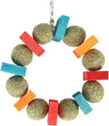 Wood and Straw Chew Toys, Edible and Non, Promote Teeth, Nutritious, for Small Animals Like Hamsters and Rabbits (Colorful Piece Round Ring)