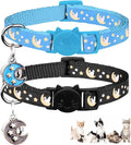 2Pcs Breakaway Cats Collars Cat Collars for Boy Cats Adjustable Kitten Collars with Bell,Black+Light Blue