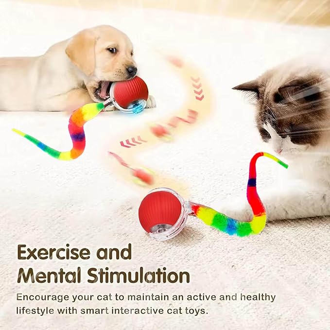 2 PCS Interactive Cat Toy Rolling Ball Chewie Viral Dog Ball with Tail, Smart Automatic Rolling Pet Balls,Automatic Moving Electric Cat Toy