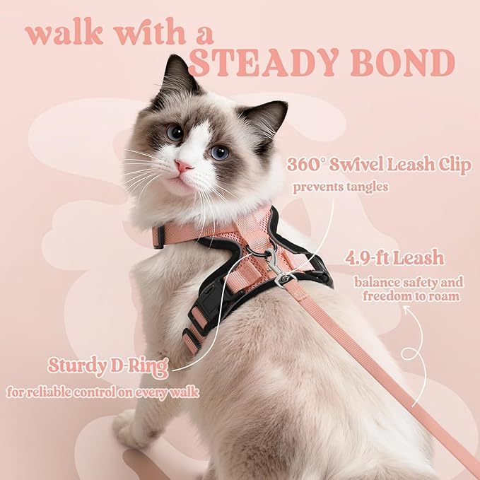 rabbitgoo Cat Harness and Leash for Walking, Escape Proof Soft Adjustable Vest Harnesses for Cats, Easy Control Breathable Reflective Strips Jacket, Light Salmon Pink, XXS
