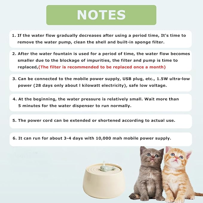 Ceramic Cat Water Fountain, 45oz/1.3L Ultra-Silent Automatic Pet Drinking Water Dispenser for Cats Indoor with Cute Design, Activated Carbon Filter, Perfect for Cats and Small Dogs (White)