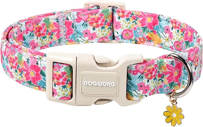 DOGWONG Spring Flower Dog Collar-Cute Floral Daisy Dog Collar, Adjustable Soft Girl Female Dog Collar for Small Dogs, XS
