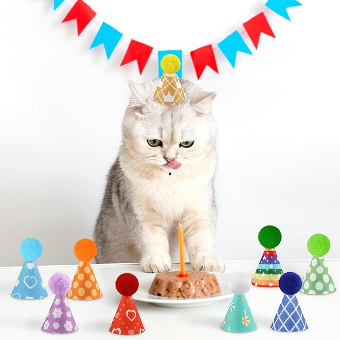 Hxezoc 10 Pcs Mini Birthday Party Hats Colorful Cone Felt Hats for Animals Stuffed Pets Birthday Holiday Accessories Decoration Supplies
