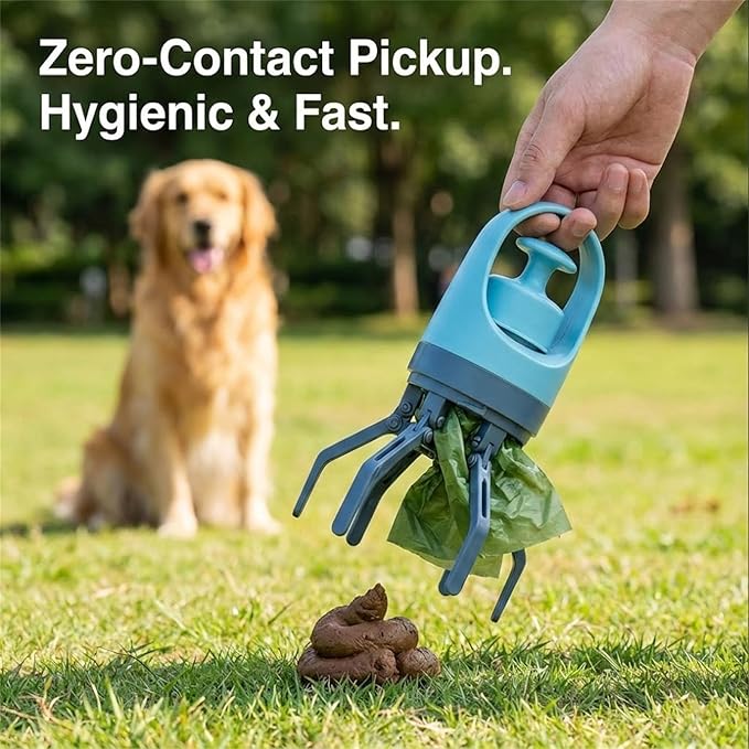 Quick Scoop Poop Scooper, Portable Dog Pooper Scooper, Easy Claw Pick up Tool for Dogs, Leak-Proof Waste Bag Holder for Outdoor Walks (Blue)