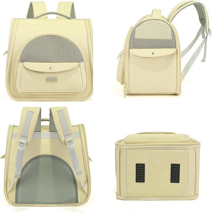 Cat Carrier Backpack,Large Space Animal Carrier Backpacks for Small Dogs Kitten and Medium Cats, Comfort & Safety,Design Reduces Pressure for Travel Outdoor and Vet Visits (Yellow)
