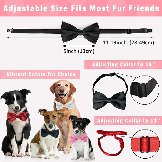 Dog Bow Ties for Large Dogs, KOOLMOX Wine Red Adjustable Dog Collar Bow Tiefor Medium and Large Dogs Cats Pets Wedding Birthday Graduation Holiday Halloween Cosutmes