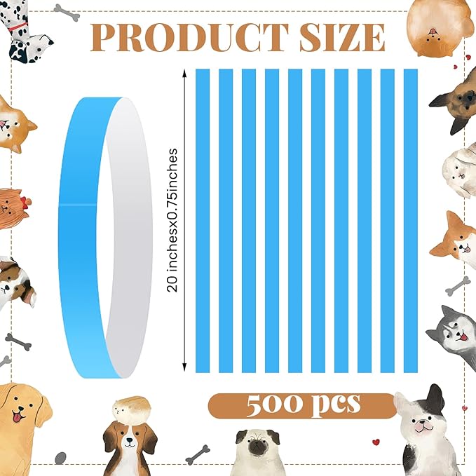 500 Count 20inch Adjustable Paper Dog Collars with Tear Resistant Waterproof Whelping Collars Paper Puppy ID Bands Adhesive Pet Identification Tags for Newborn Dog Cat Hospitals(Blue)