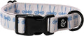 Lucy & Co. Dog Collar - Durable Lightweight Designer Collar for Pets - Adjustable Metal Safety Buckel - Medium - White with Blue Bows