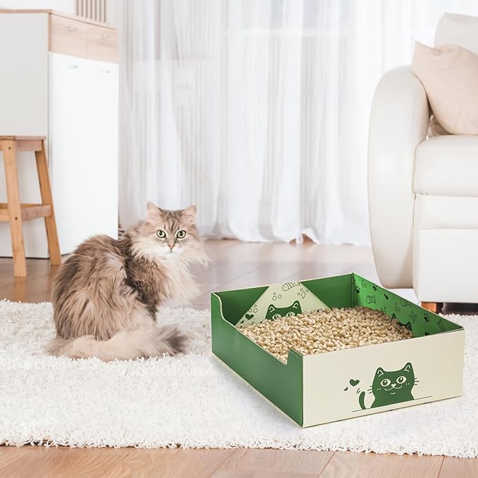 SOUJOY 8 Pcs Disposable Litter Boxes for Cats, Travel Litter Box with Scoop, Double Layer Waterproof Litter Tray for Cats Small Pets, 14.8 x 11.6 x 4.7inch