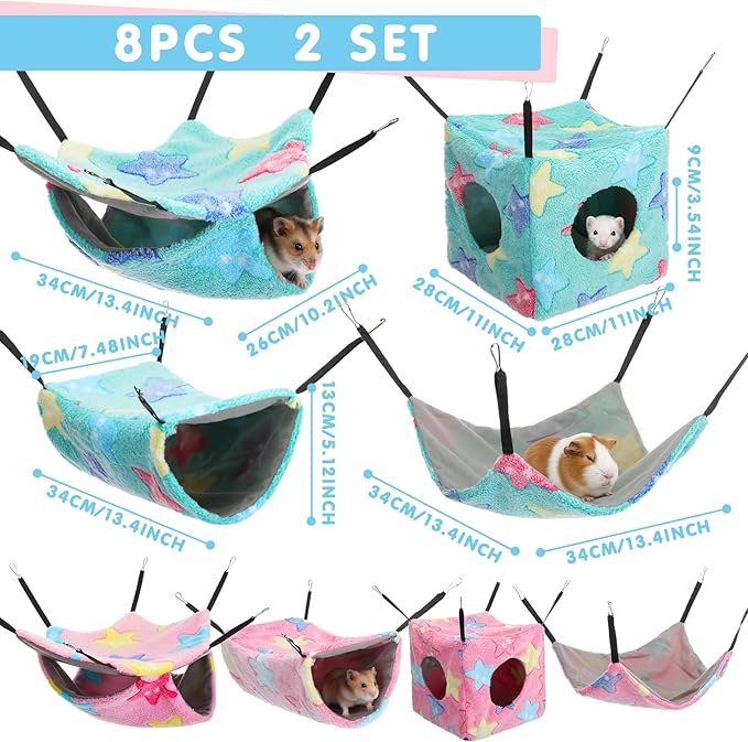 Sadnyy 8 Pcs Velvet Ferret Hammock Washable Rat Hides Guinea Pig Cage Accessories Pet Hideout Tunnel Cave Ferret Bed Toys for Chinchilla Hamster Sugar Glider Squirrel Hide Play and Sleep