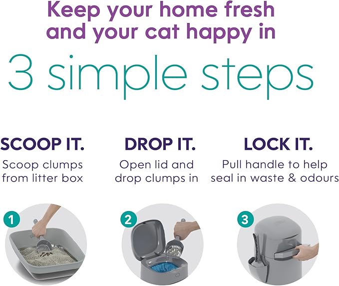 Litter Genie Easy Roll Cat Litter Disposal Pail | Odour Control, Refill Bags & Scoop
