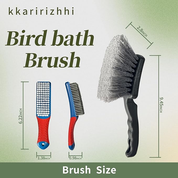 3 Pcs Brush for Cleaning Bird Bath with Ergonomic Handle, Effective Cleaning Brush for Concrete Bird Bath,Feeders