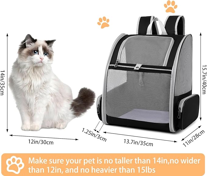 Cat Backpack Dog Backpack Carrier for Small Dogs and Medium Cat up to 15lbs, Travel Pet Carrier for Puppy Kitten Bunny, Cat Dog Carrying Backpack Collapsible (Black)