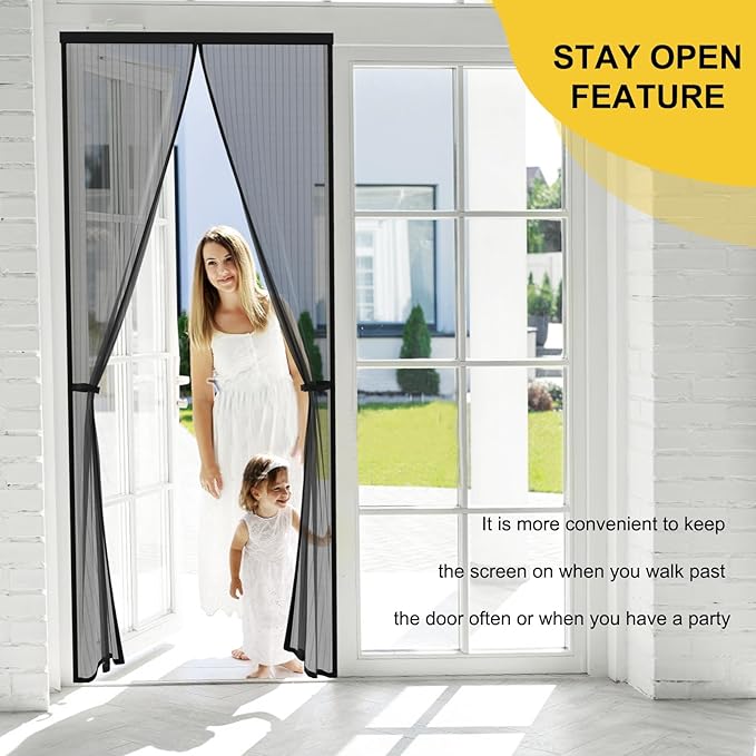 Reversible Left Right Side Opening Magnetic Screen Door for 72 x 96 in French Door, Screen Itself Size: 74" x 97", Glass Sliding Door Heavy Duty Screen Door Mesh Curtain for Front Patio Or Large Door