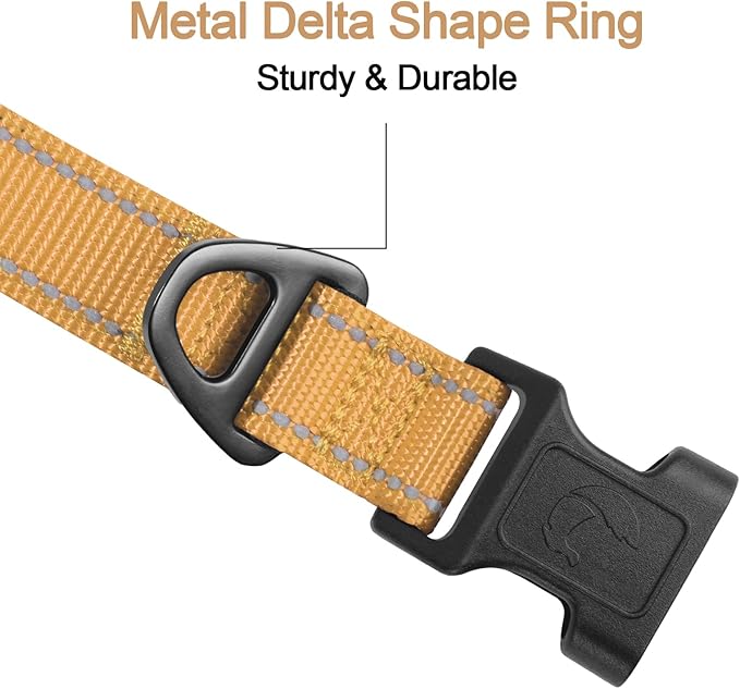 Joytale Reflective Dog Collar, Soft Neoprene Padded, Metal D-Ring, Nylon Pet Collar Adjustable for Large Dogs, Khaki, L