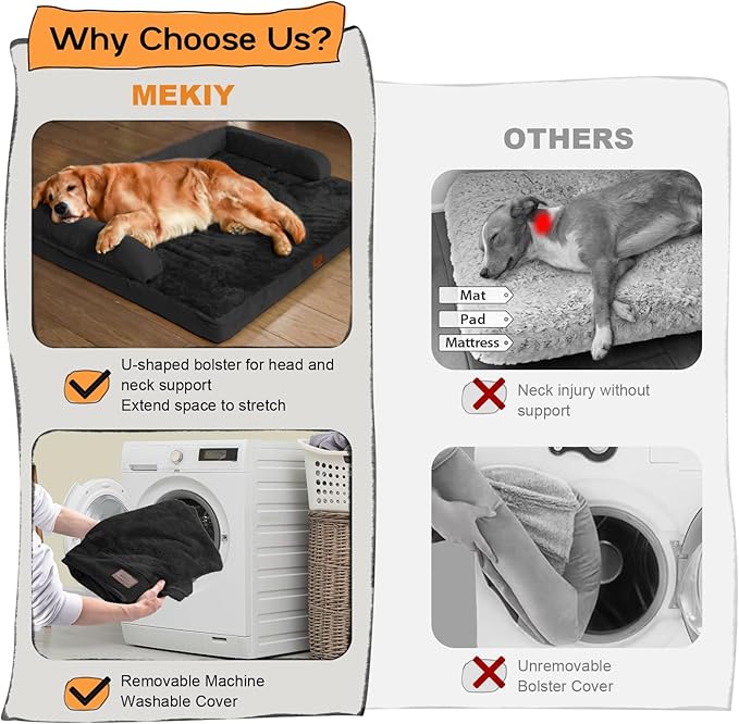 Large Orthopedic Dog Bed with Bolster – Washable Waterproof Cover, Non-Slip Bottom, Egg Crate Foam Cushion for Joint and Hip Support, Comfortable Pet Bed for Large Dogs