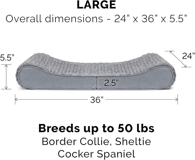 Furhaven Replacement Dog Bed Cover Ultra Plush Faux Fur & Suede Contour Luxe Lounger, Machine Washable - Gray, Large