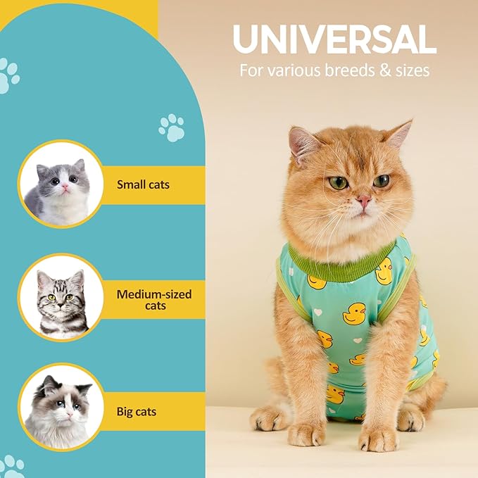 Avont Cat Recovery Suit - Kitten Onesie for Cats After Surgery, Cone of Shame Alternative Surgical Spay Suit for Female Cat, Post-Surgery or Skin Diseases Protection -Duck(M)